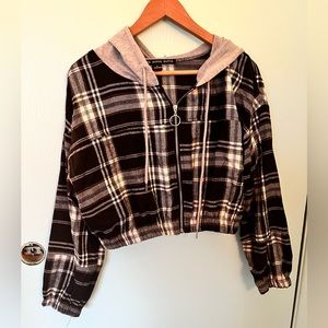Gingham Cropped Zip Up Jacket